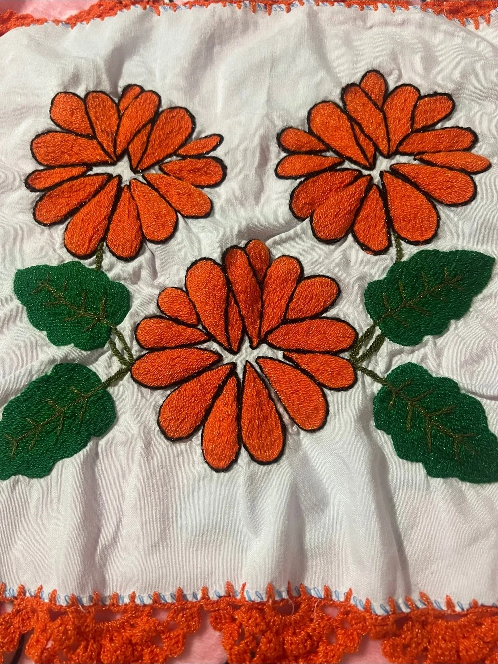 Hand-Embroidered Mexican Tortilla Warm - Orange Floral